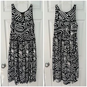 Nooworks Naomi Relaxed Fit Sleeveless Midi Tank Dress Black White Geometric XS